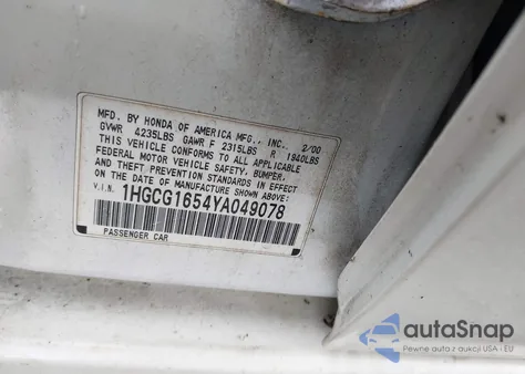 2000 Honda Accord 3.0 Ex from USA, damaged, VIN 1HGCG1654YA049078